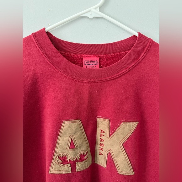 VTG Alaska Moose Sweatshirt Crewneck Red Brown Size L XL - Picture 4 of 7